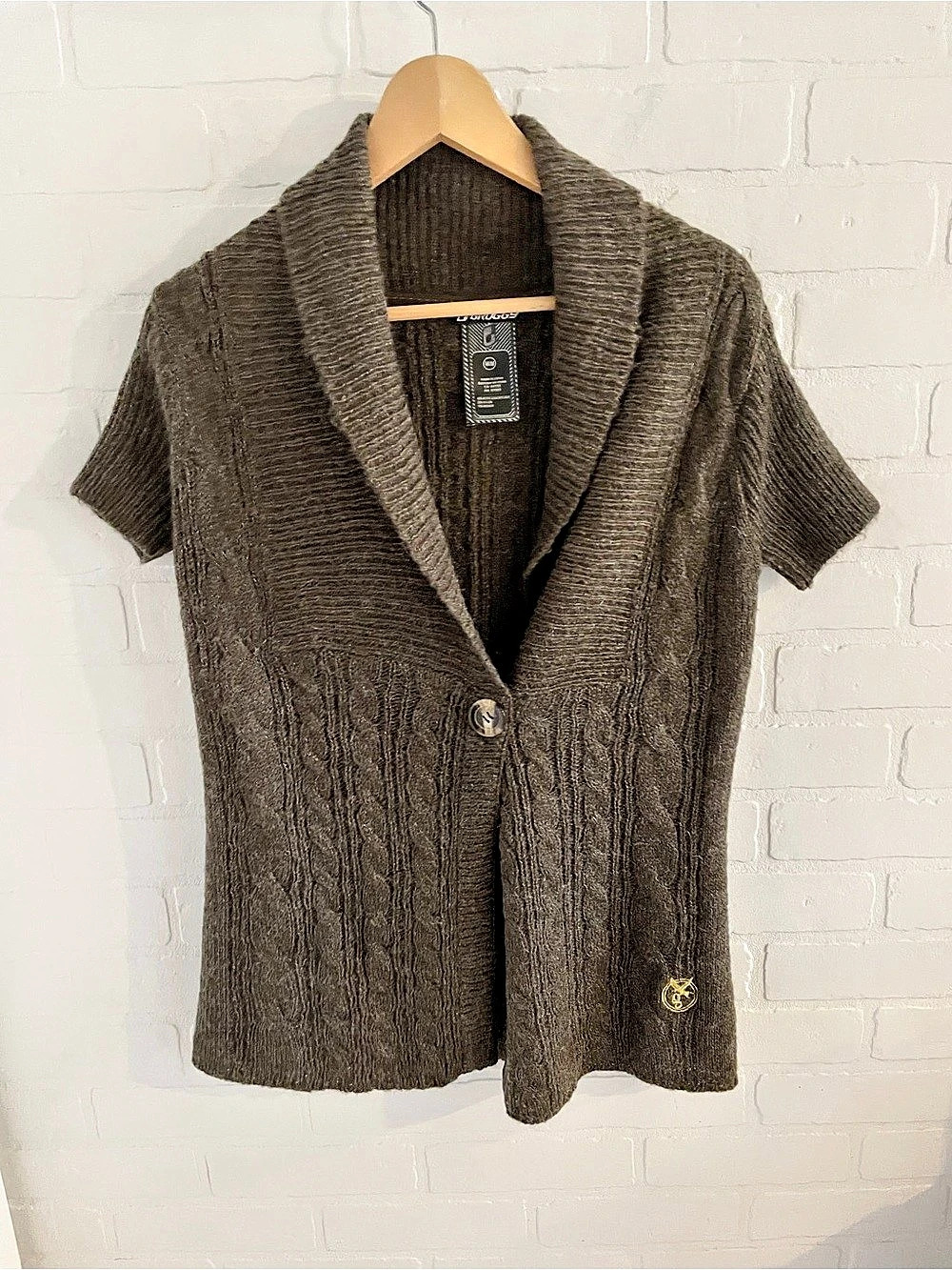 Groggy Cable Knit Shawl Collar Cardigan in Brown Medium Like New